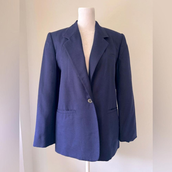 Vintage ‘90s Evan Picone Petites Navy Blue Single Breasted Blazer - Picture 3 of 8